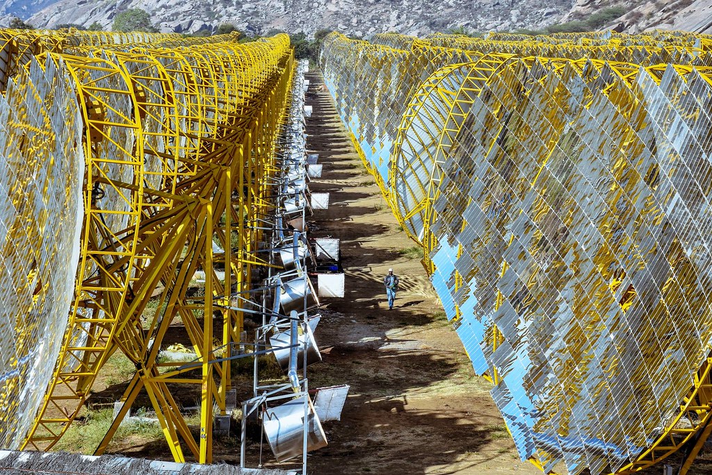 India One Solar Thermal Power Plant - row of reflectors and receivers