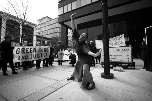 2018 "We Won't Wait" action in Philadelphia; Photo Kaytee Ray-Riek, courtesy of Earth Quaker Action Team (EQAT)